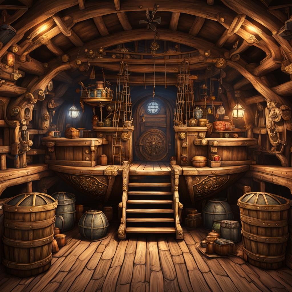 Ornate Fantasy Pirate Ship Cargo Hold