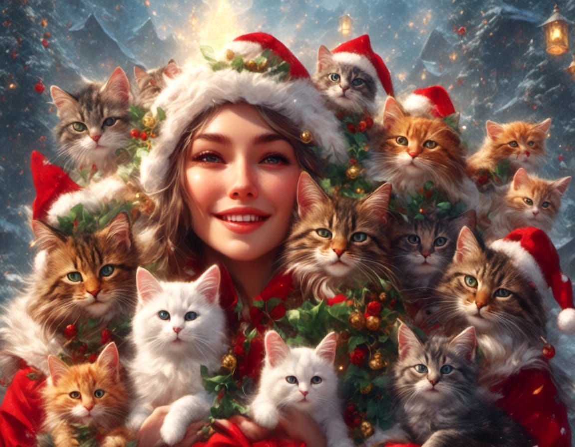 Christmas Cats in Elf Costumes: A Digital Rendering