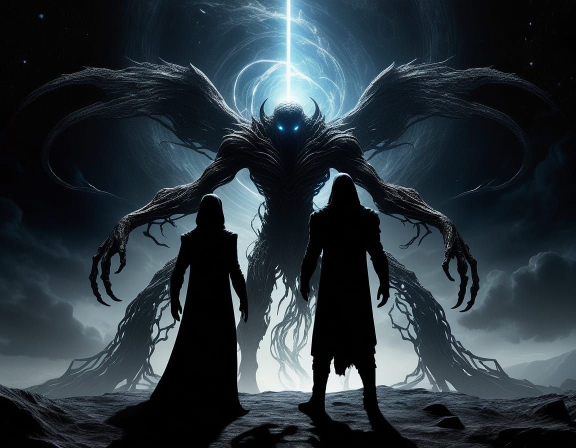 Celestial Being and Shadow Creature in Cosmic Void