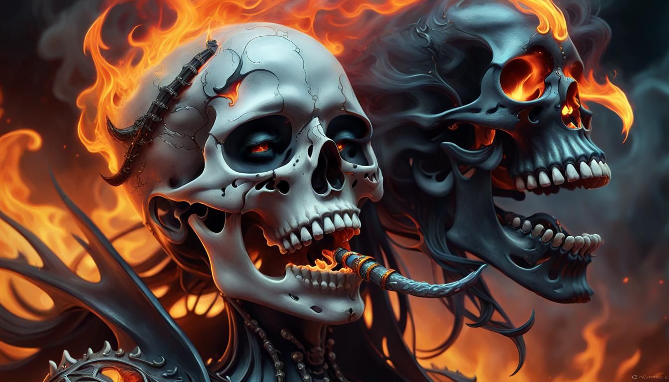 Ethereal Goddess of Death in Fiery Profile