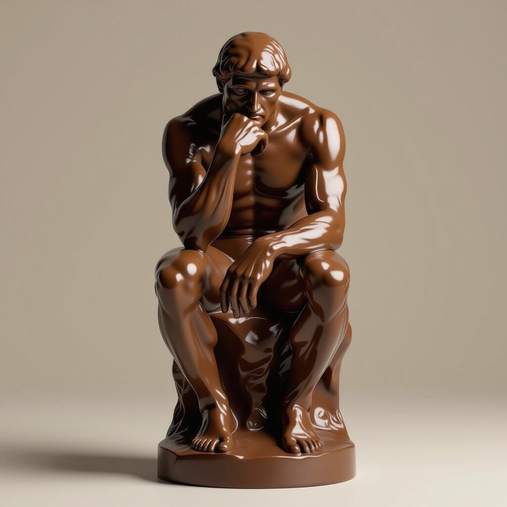 Chocolate Thinker Sculpture in Photorealistic Style