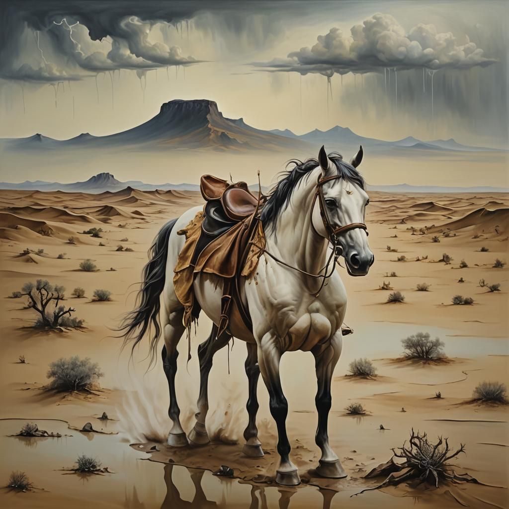 Surreal Desert Horse Ride: Salvador Dali Style