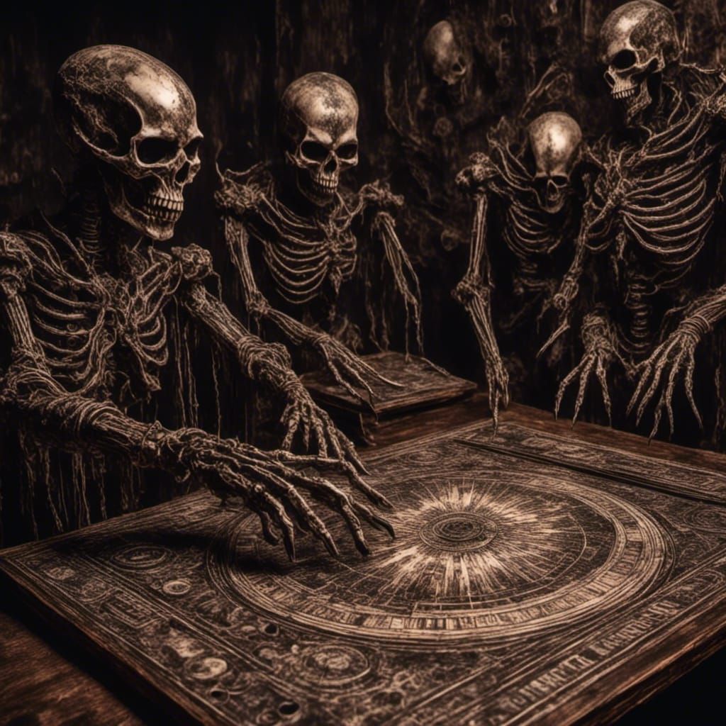 Surrealist Ouija Board Artwork in Biomechanical Style