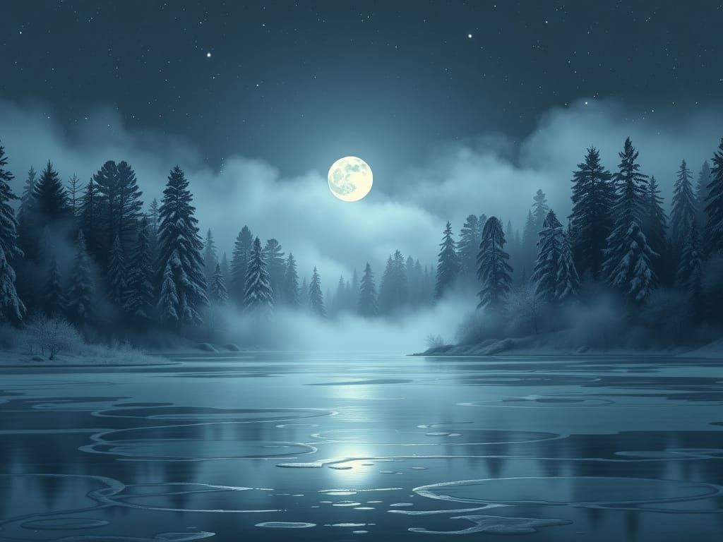 Serene Winter Forest Under a Silver Moonlight