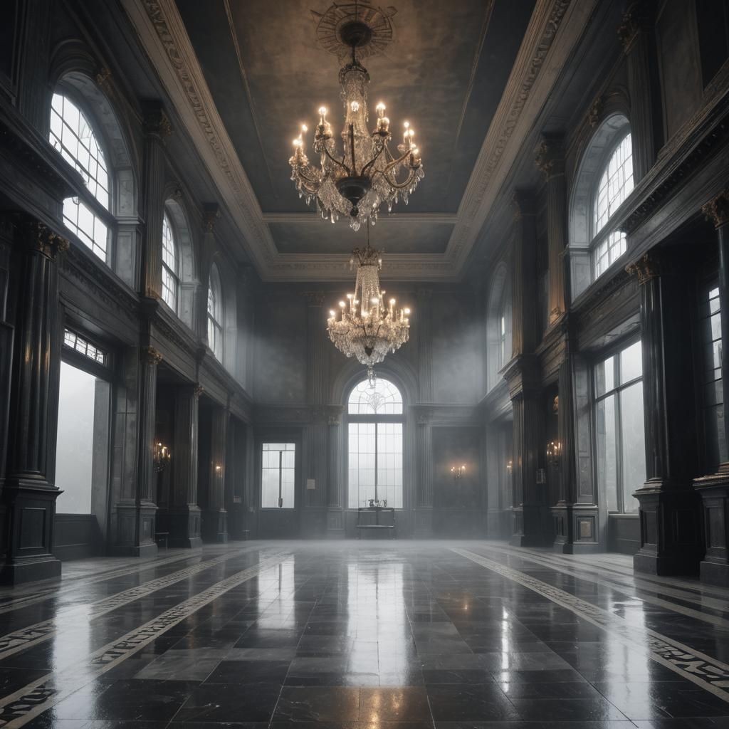 Mysterious Dark Academia Hallway with Bleak Moor View