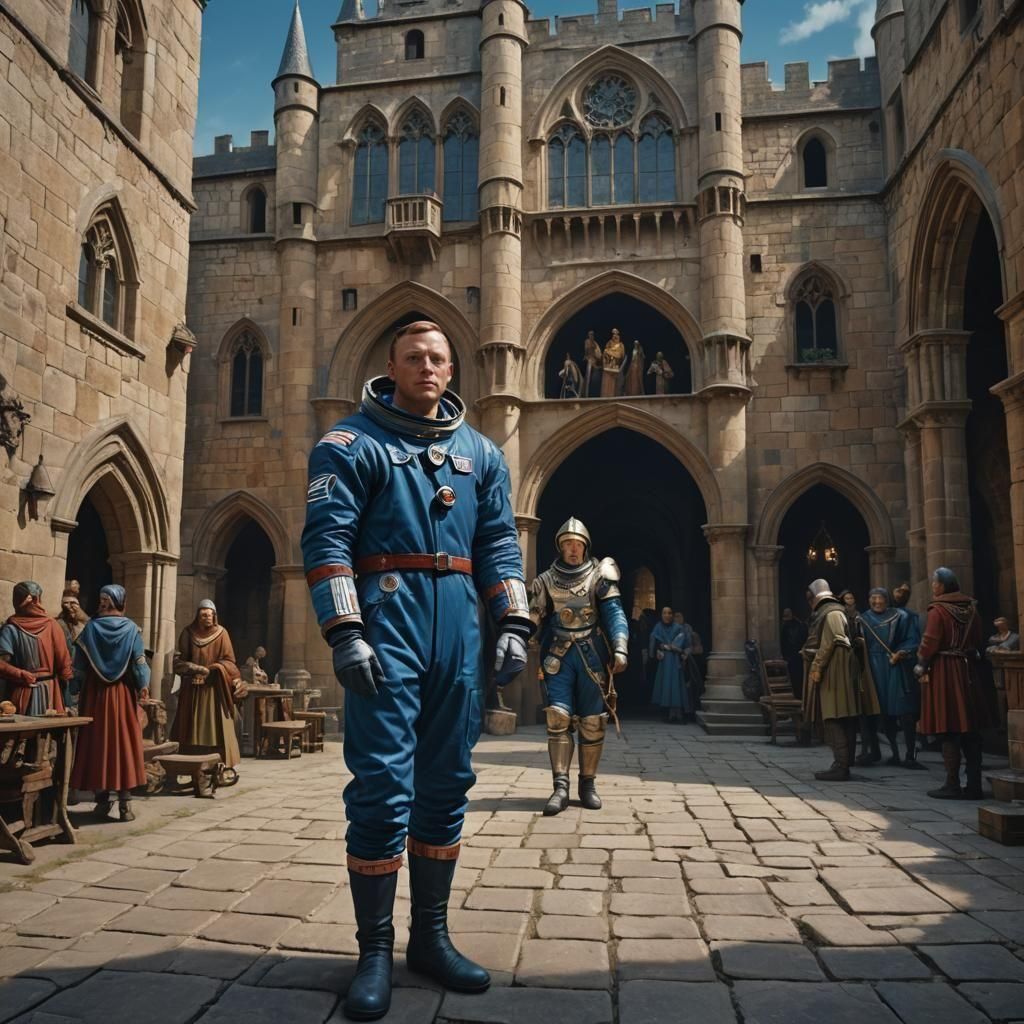 Astronaut Lost in Medieval Court: Fantasy Concept Art