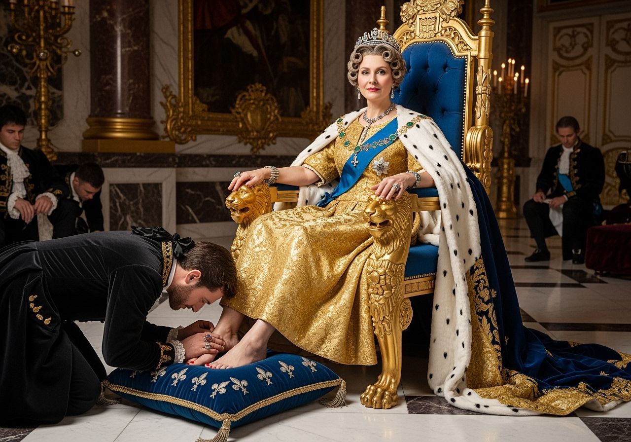 Elegant Empress on Gold Throne in Versailles Palace