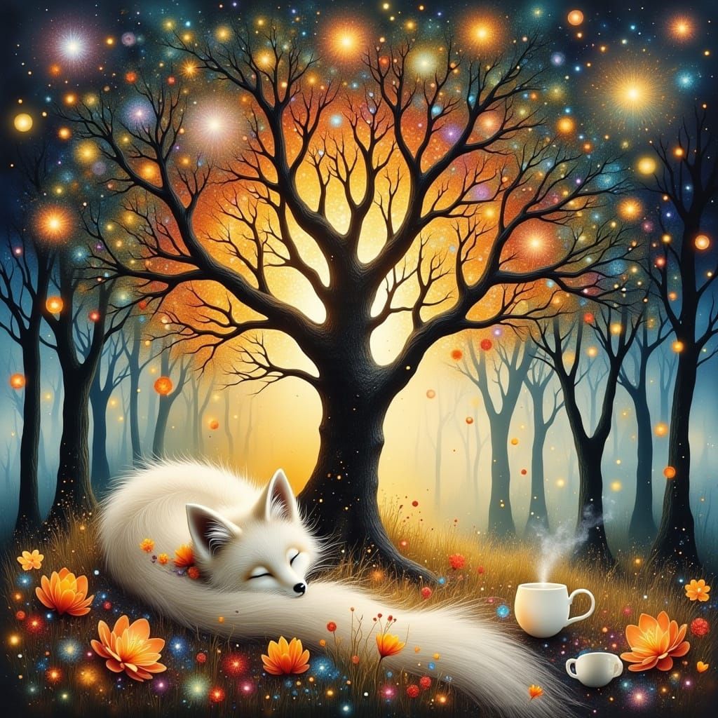 Silver Fox Dreams in Enchanted Forest Glade