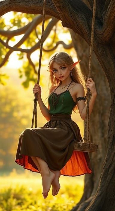 Enchanting Elven Female on a Tree Swing