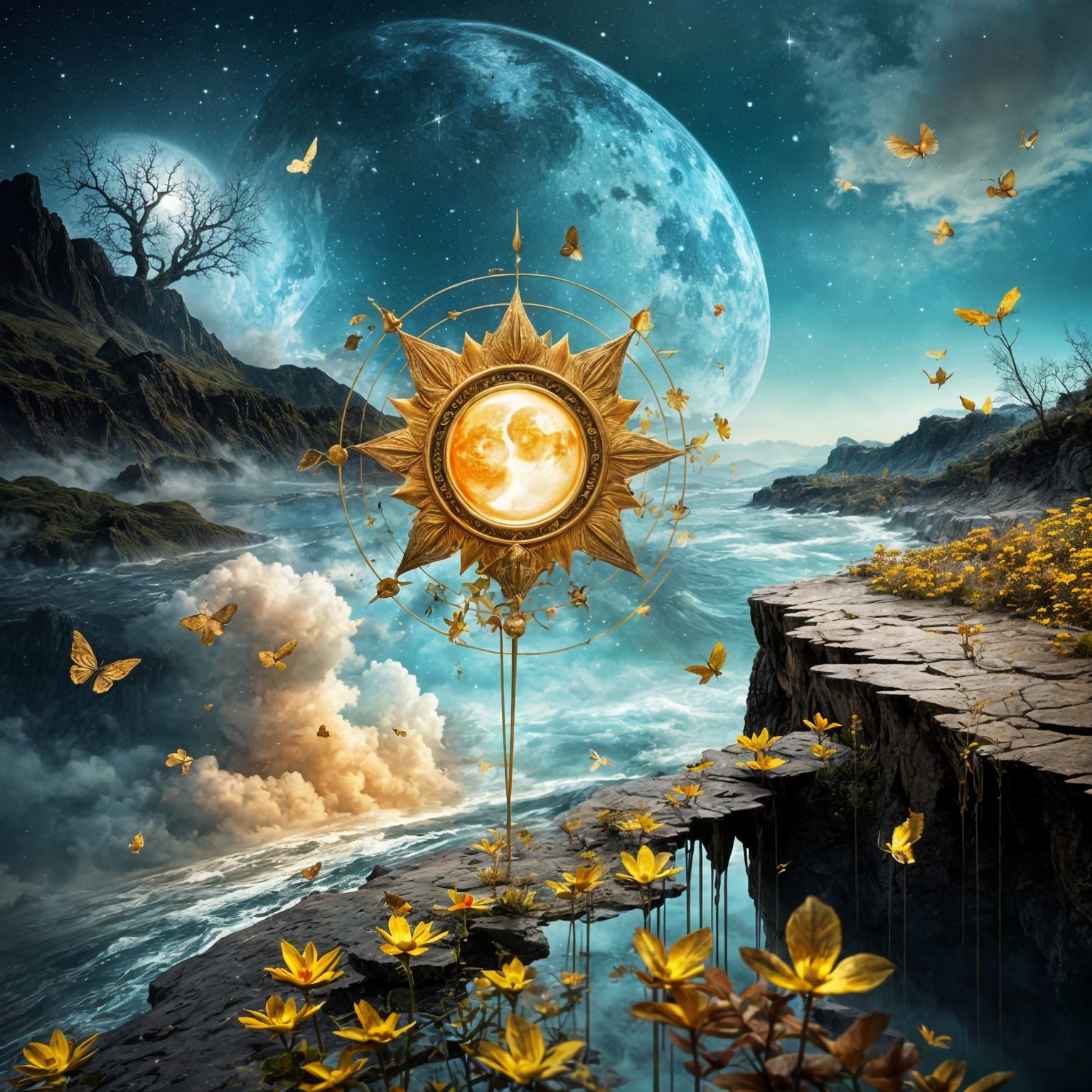 Surreal Yin Yang Sun Moon Maze with Cosmic Elements