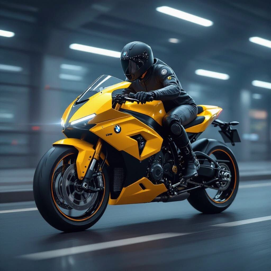 Motorcyclist Jumps Ramp in Futuristic Syd Mead Style