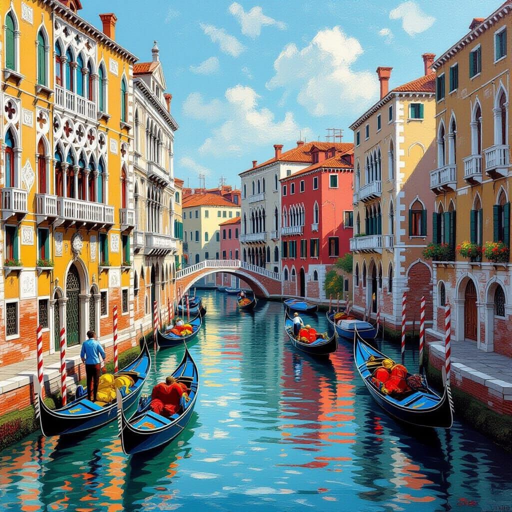 Venetian Canal in Canaletto Style: Ornate Architecture
