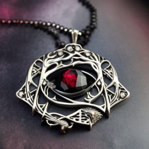 Hecate gothic necklace with obsidian pendant with red accents& gothic vibes& ethereal vibes& witchy vibes& magical vibes...