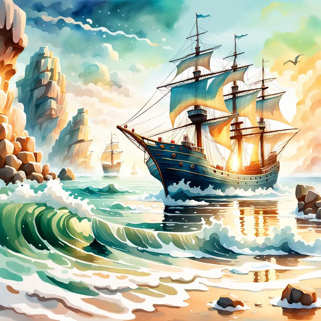 Fairy-tale ship illuminated by daylight