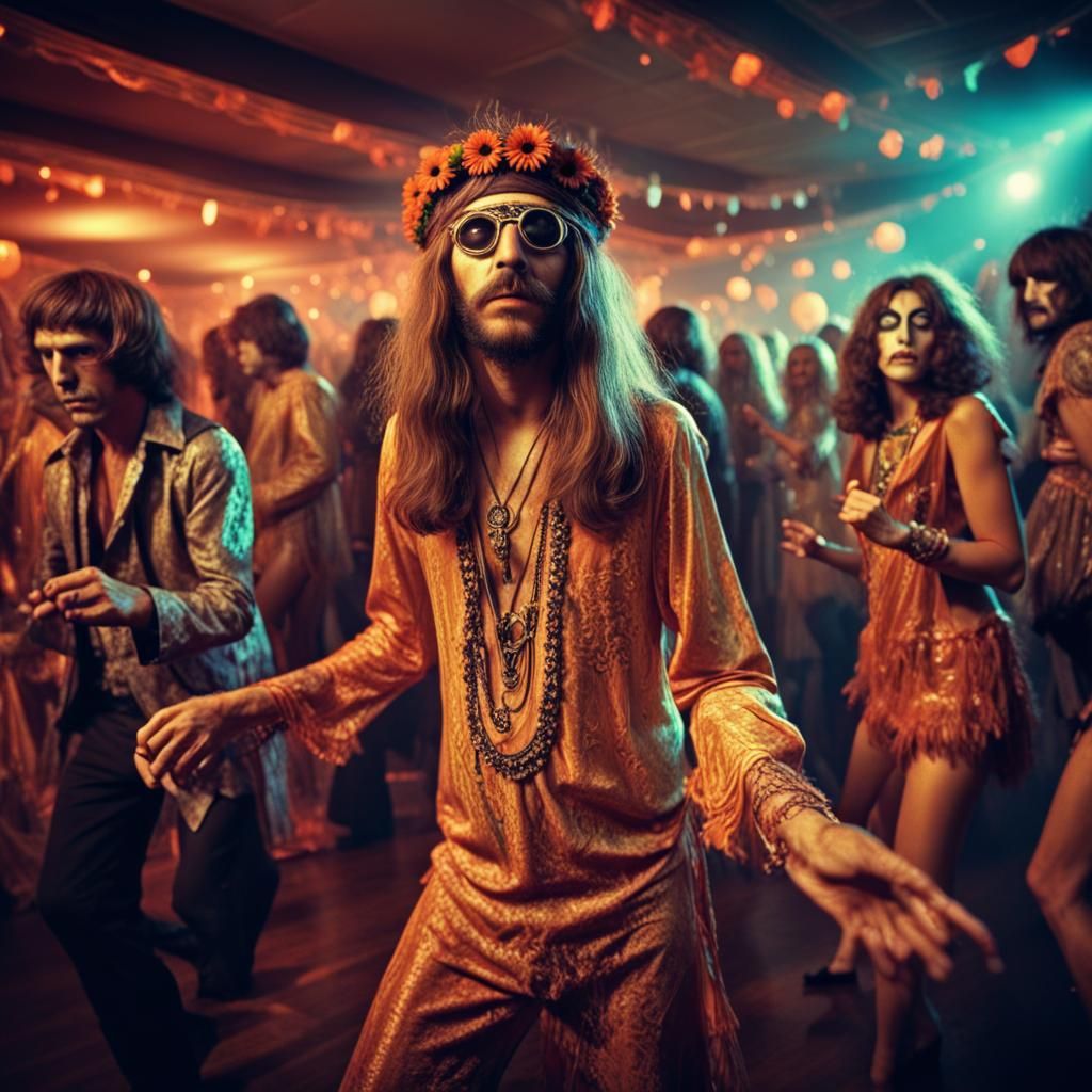 1972 Halloween Hippy Disco Party in Hyperrealism