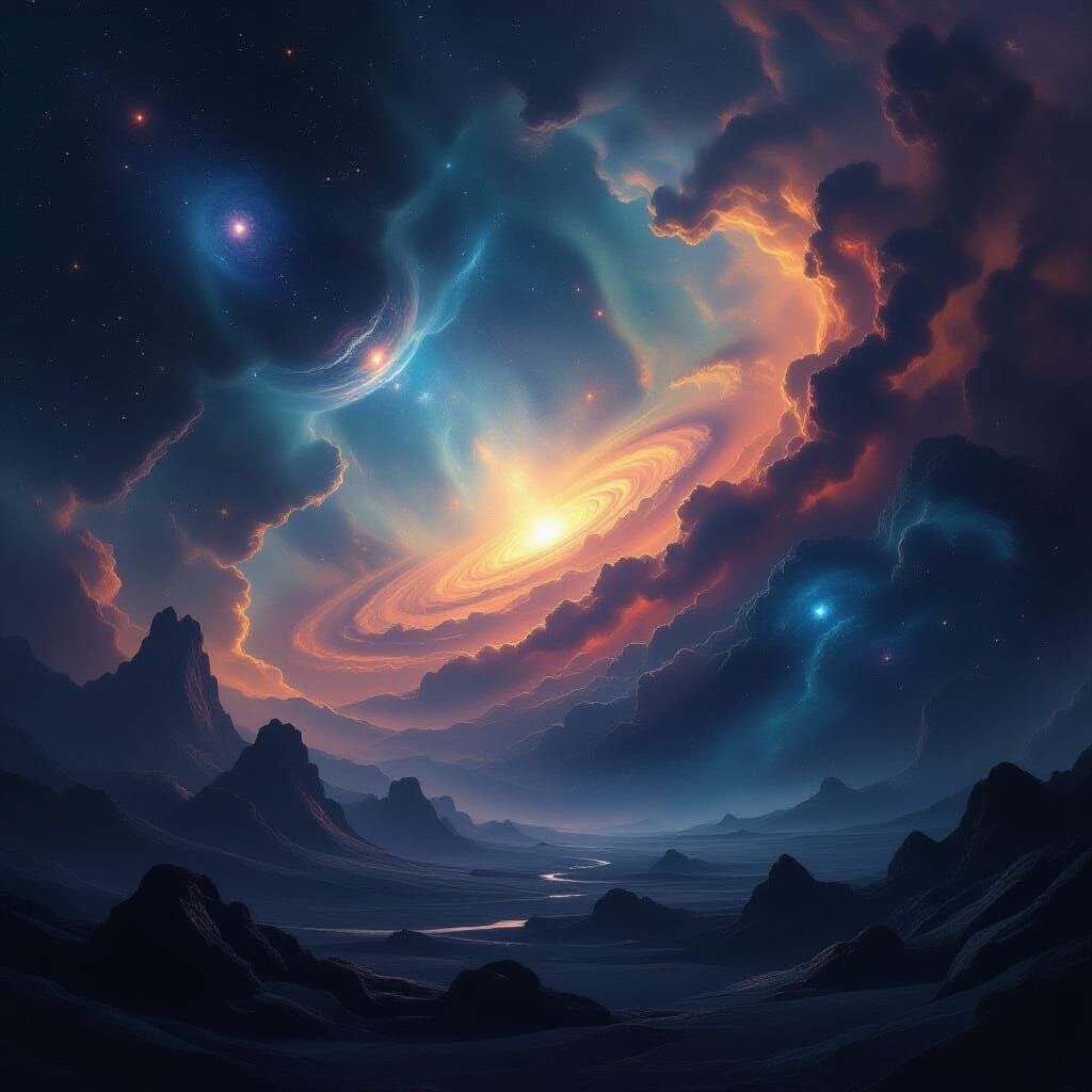 Cosmic Oblivion: Surrealist Galaxy Landscape