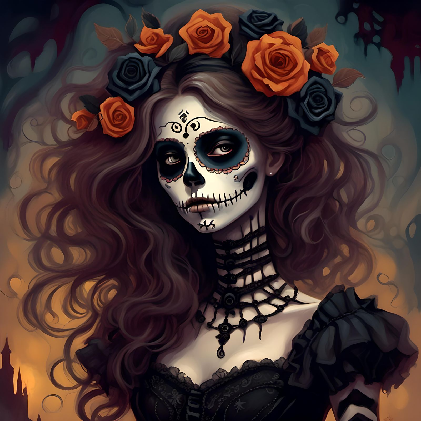Day of the Dead Gothic Woman in Digital Painting