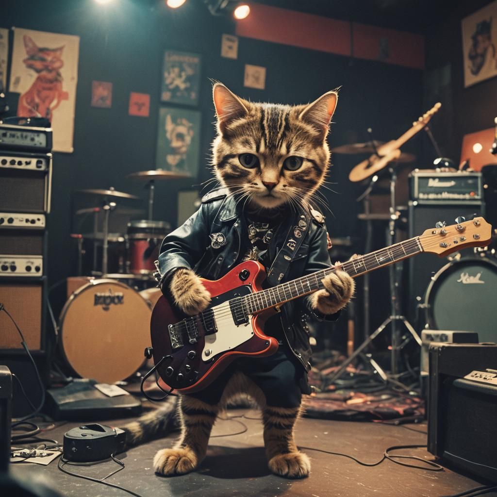 Punk Rock Kitty Guitarist: Cinematic Film Still
