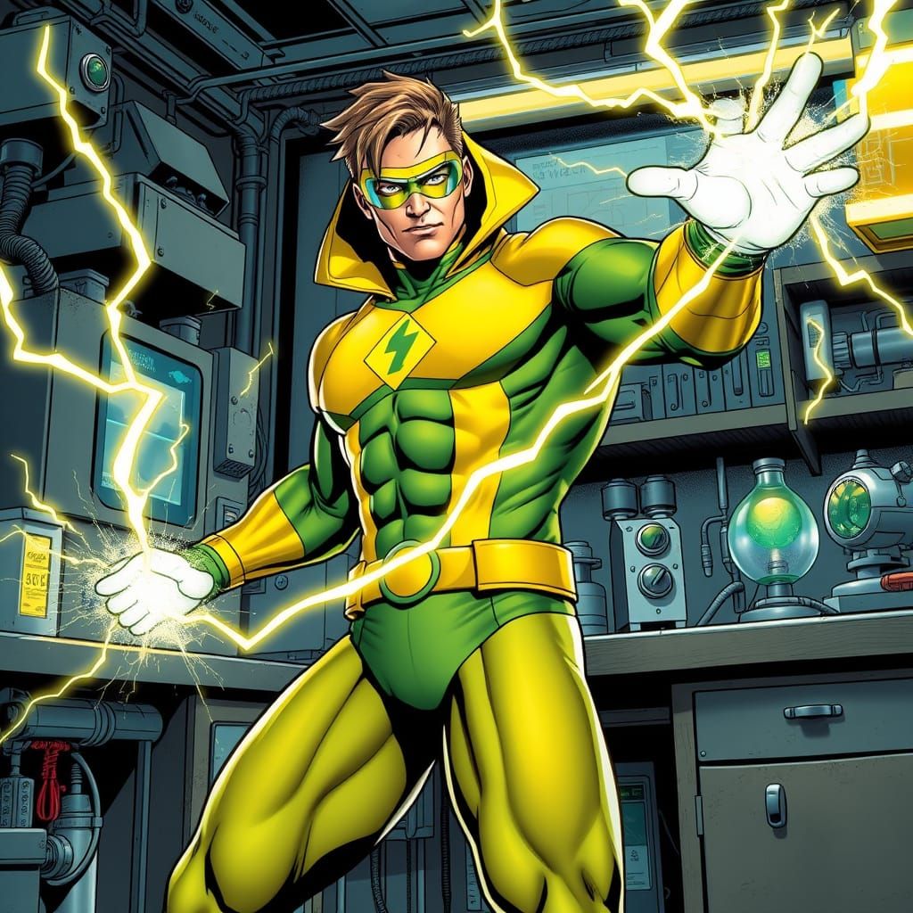 Electro Blasts Lightning in a Dynamic Comic Book Lab Scene