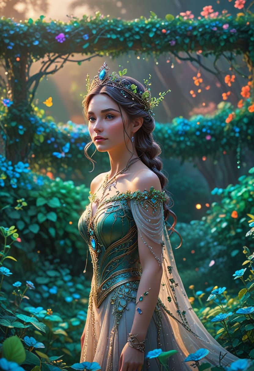 Ethereal Princess in Dreamy Forest Landscape