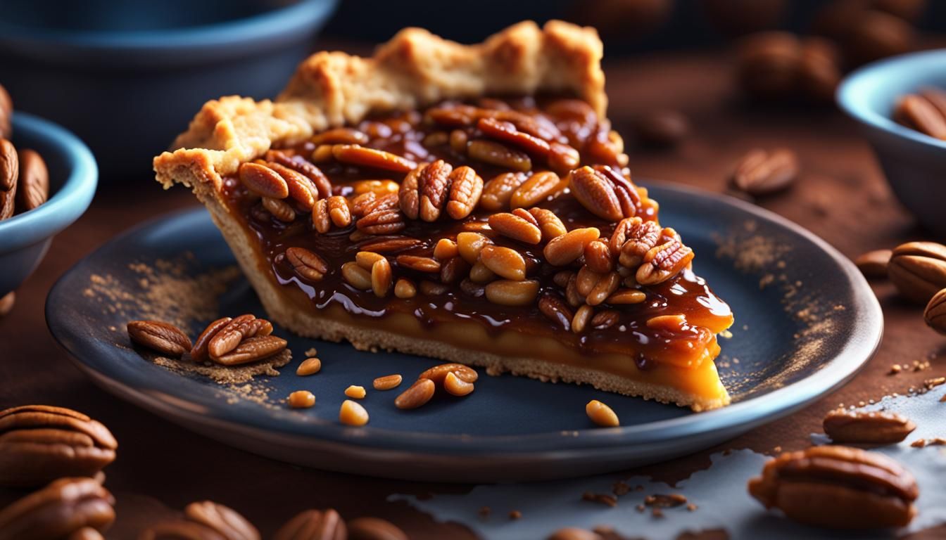 Detailed Pecan Pie Slice in Matte Painting Style