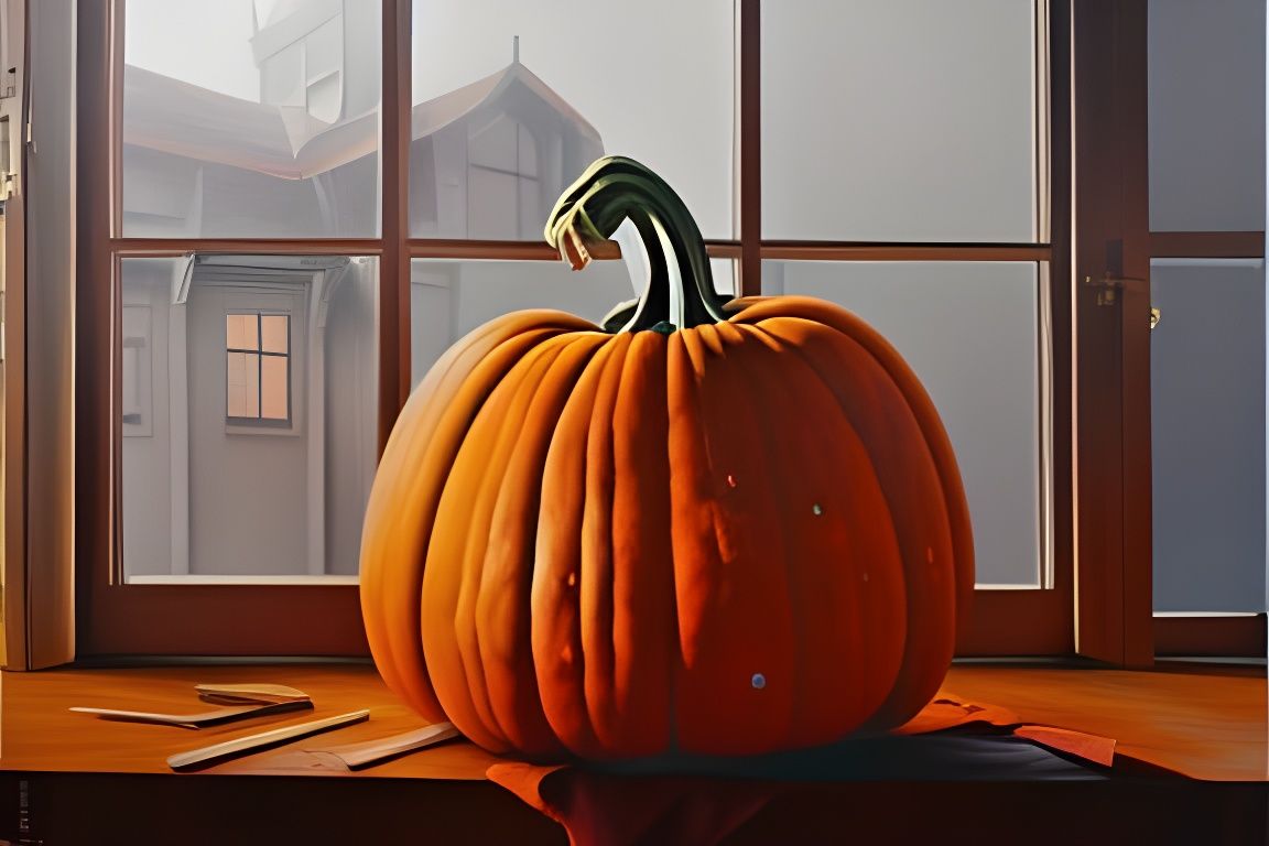 Fantasy Pumpkin House in Detailed Oil Painting Style