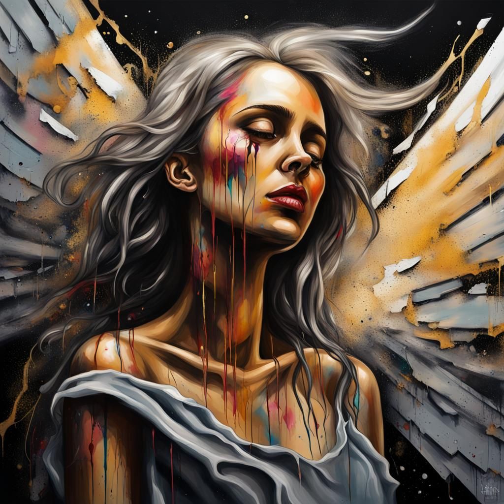 Fallen Angel with Broken Wings in Graffiti Style