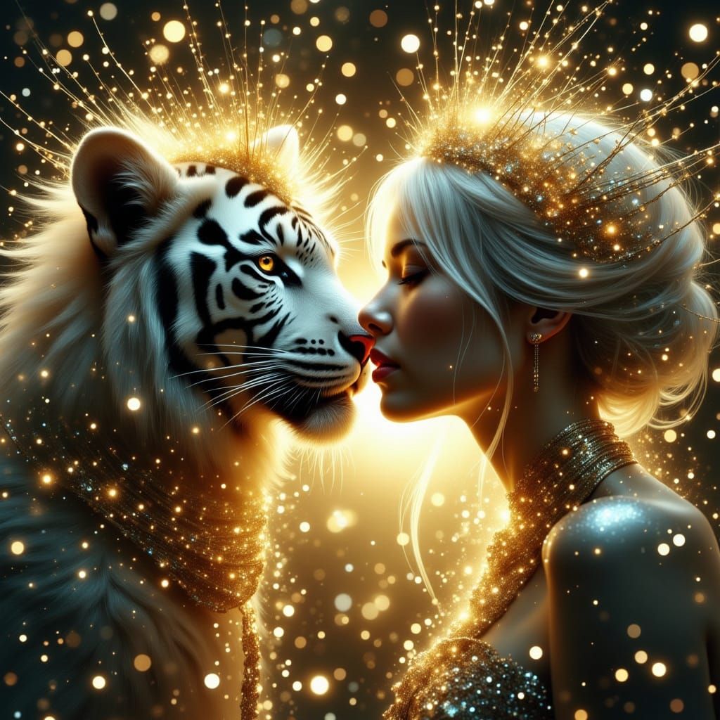 Elven Queen and Majestic White Tiger in a Twinkling Fantasy ...
