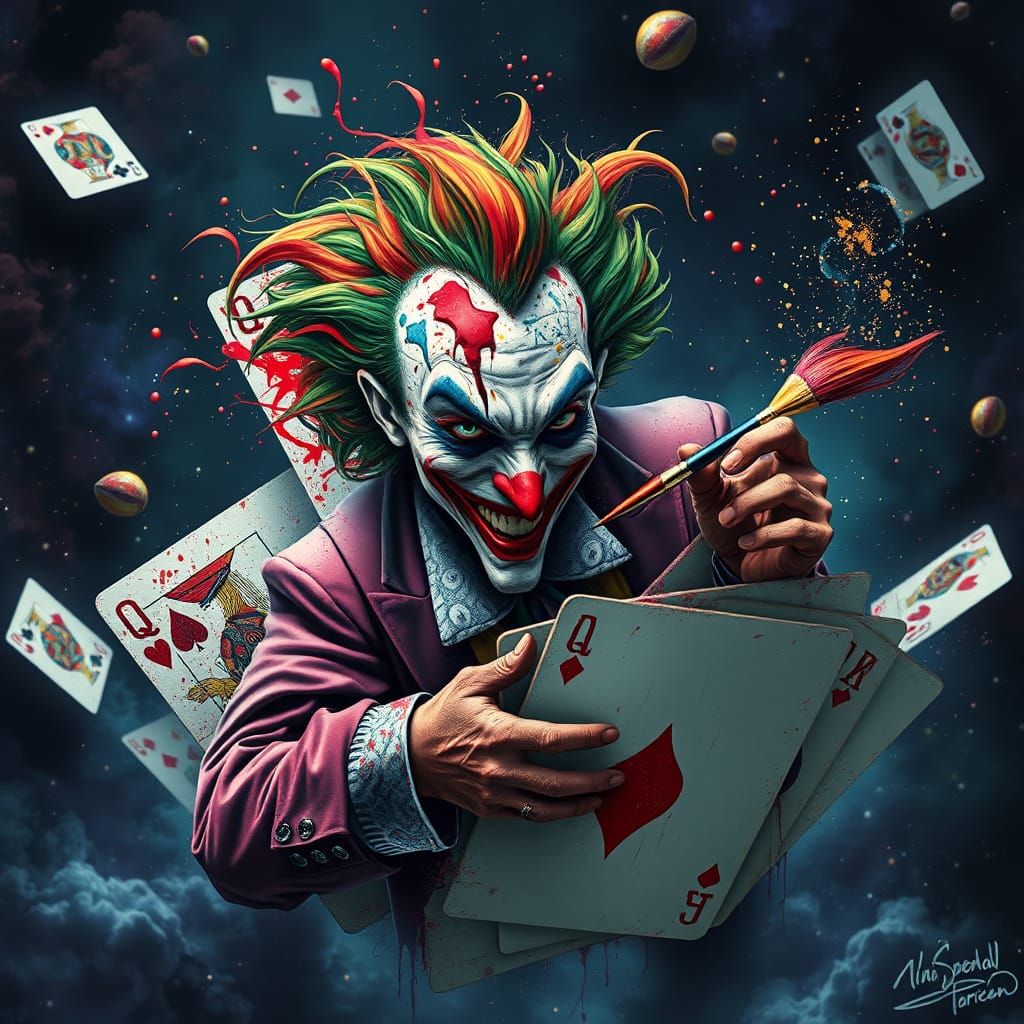 Joker Emerges From Surreal Cards With Cosmic Paintbrush