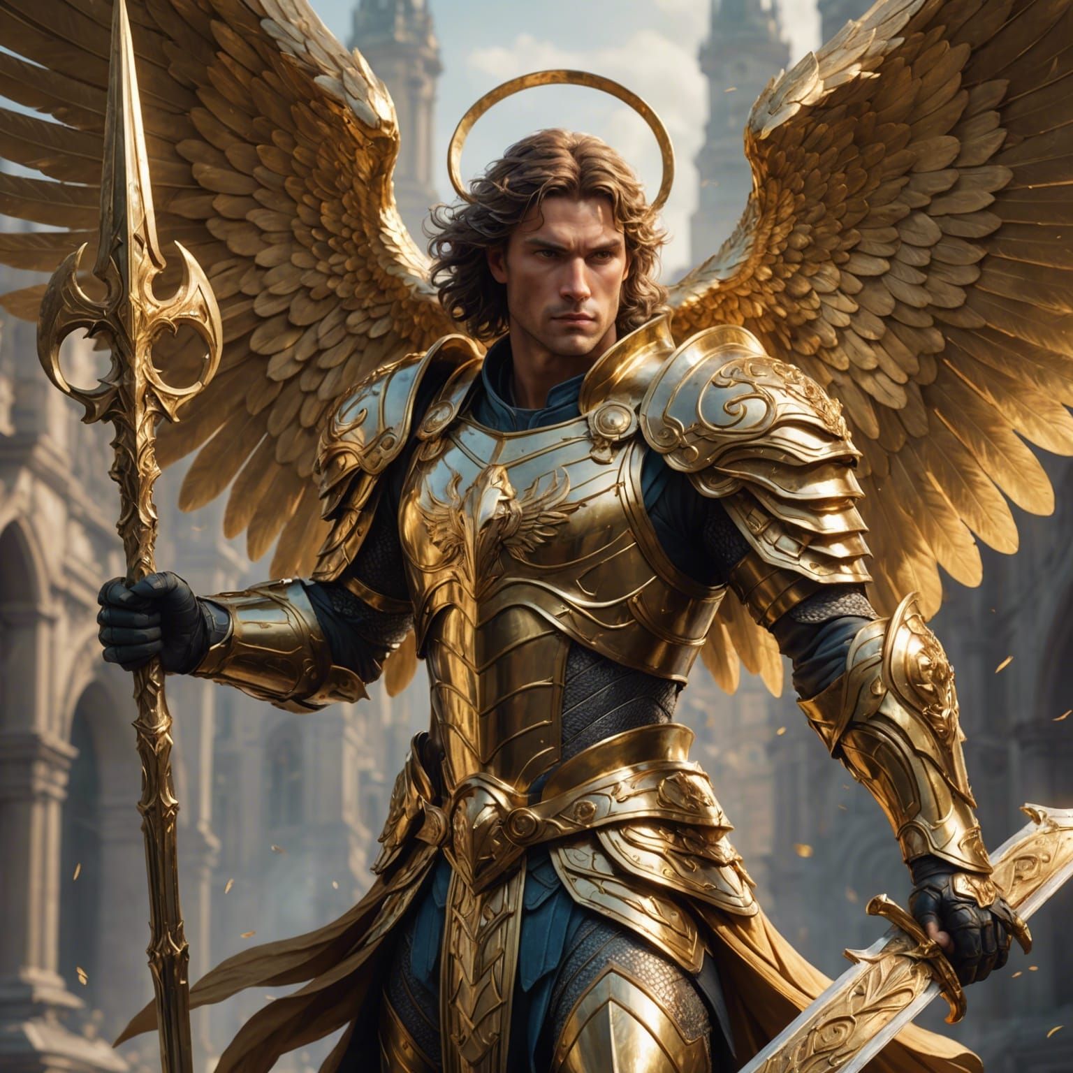 Archangel Michael Portrait in Golden Armor