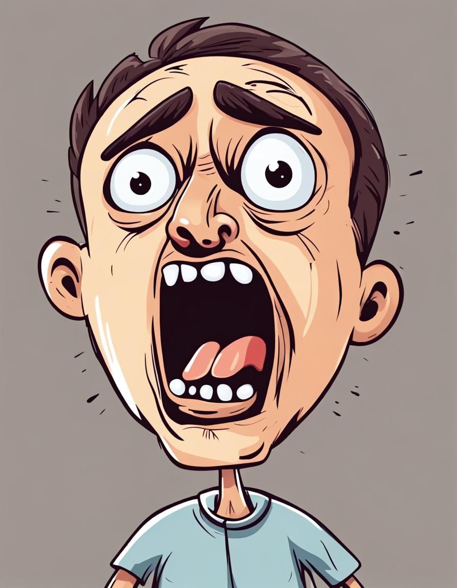 Cartoon Man Screaming with Big Mouth