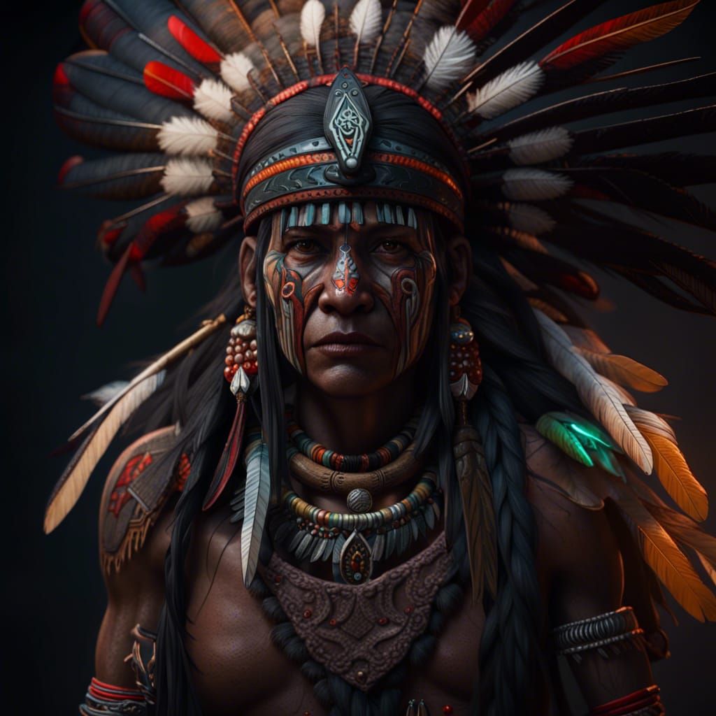 Detailed Dark Fantasy Native American Shaman Portrait