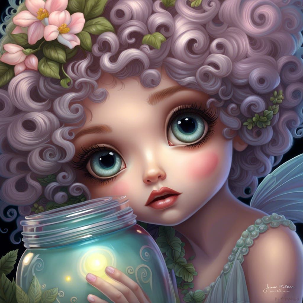 Fairy with Fireflies in Soft Pastel Colors