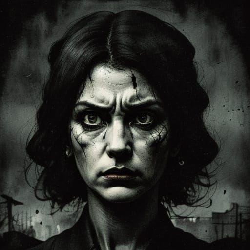 Unsettling Woman in Cinematic Film Noir Style