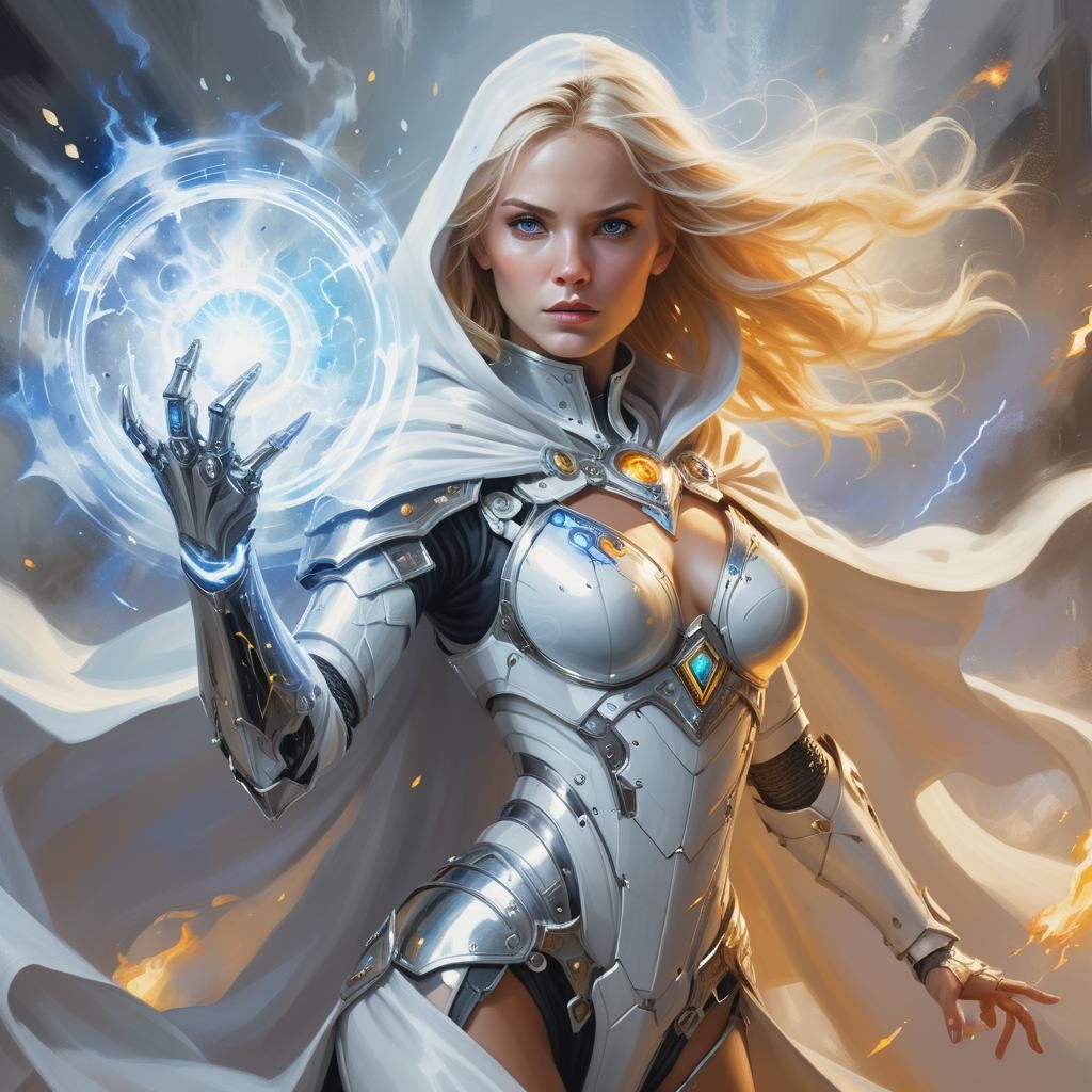 Blonde Techno Mage Blasting Spell Energy