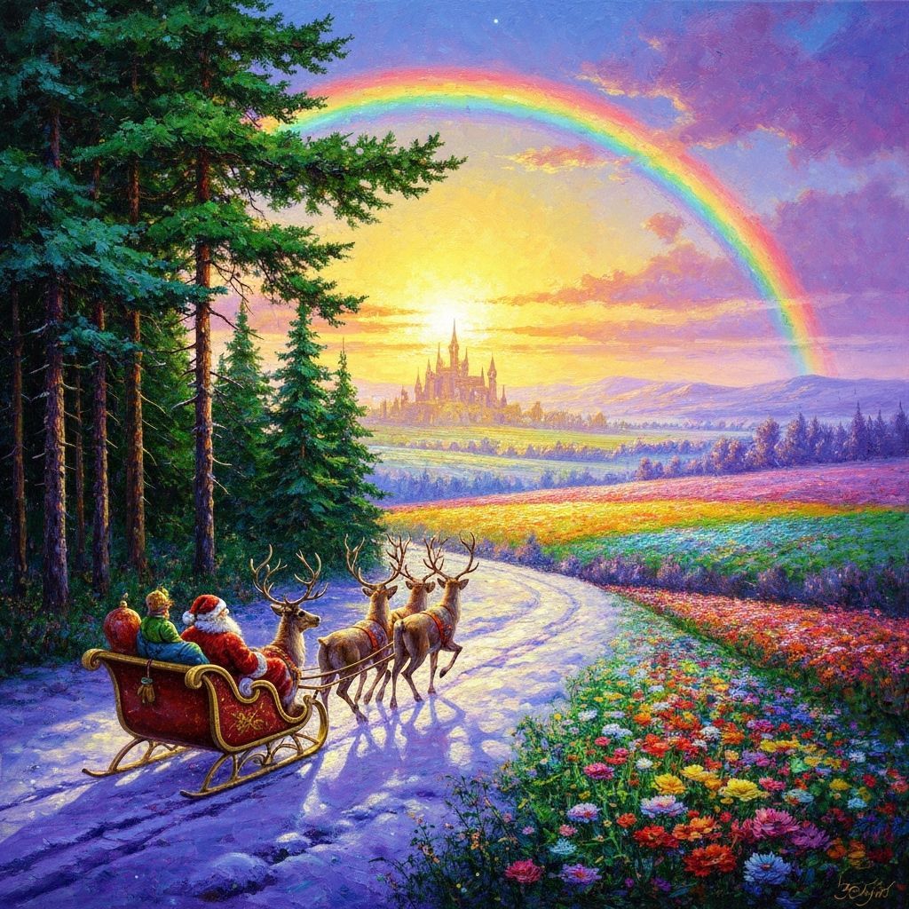 Santa's Sleigh Amidst A Magical Winter Sunset