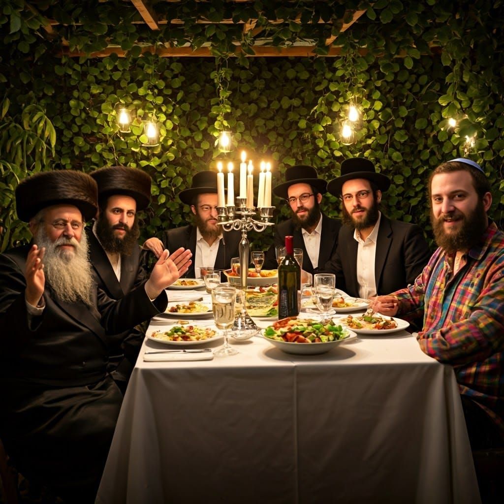 Joyful Jewish Holiday Meal in Sukkah, Concept Art