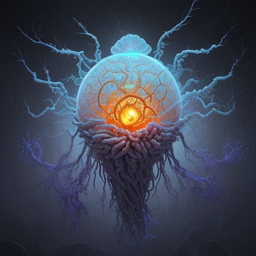 Massive Psychic Brain Creature with Spinal Tendrils and Shri...