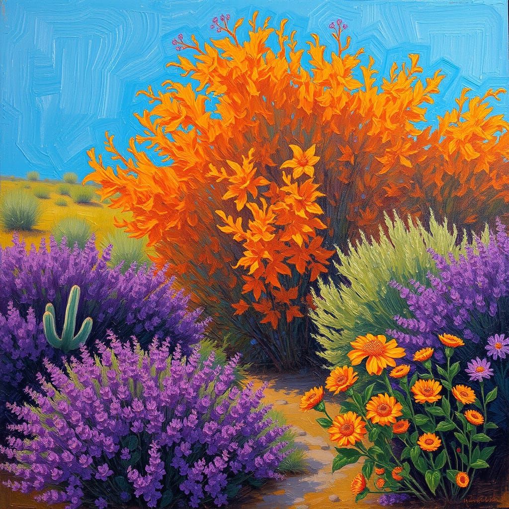 Autumn Garden in Neo-Impressionist Oil Paint Style