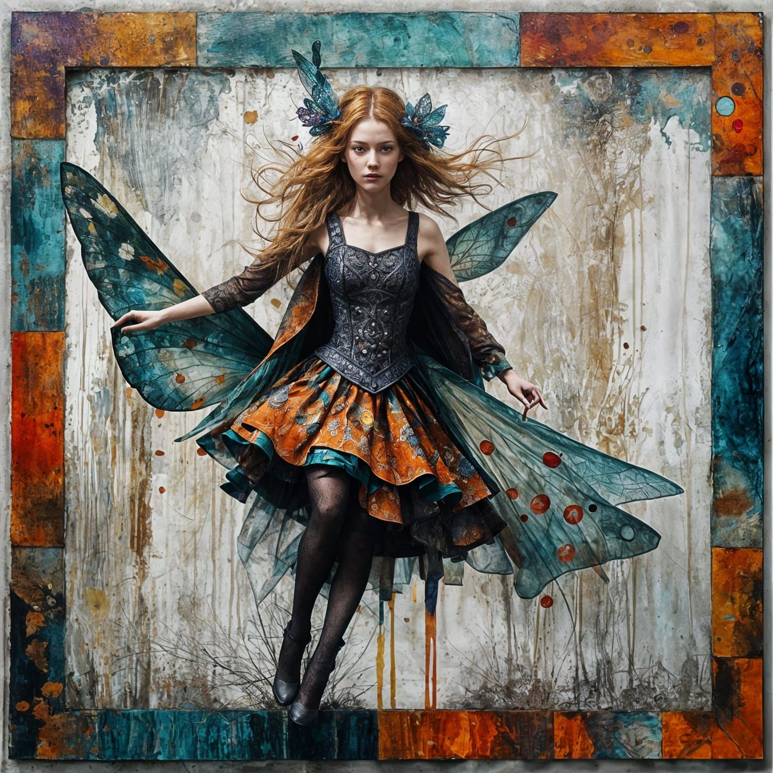 Calico Fairy in Mixed Media Collage Art