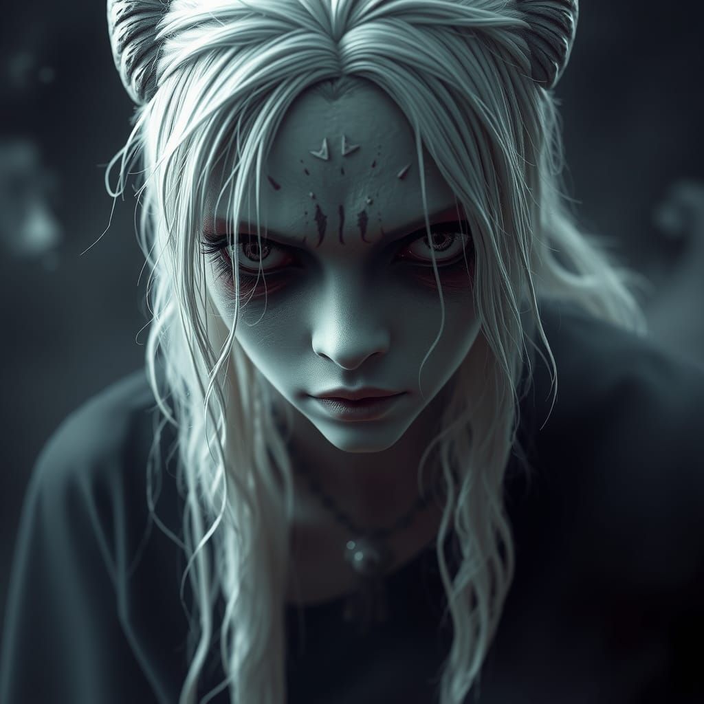 Sorrowful Demon Lady in Ethereal Fantasy Realm