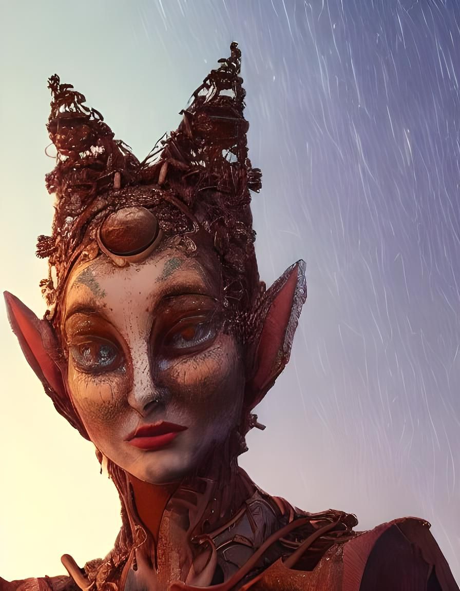 Elf Wizard Portrait in Cyberpunk Steampunk Style