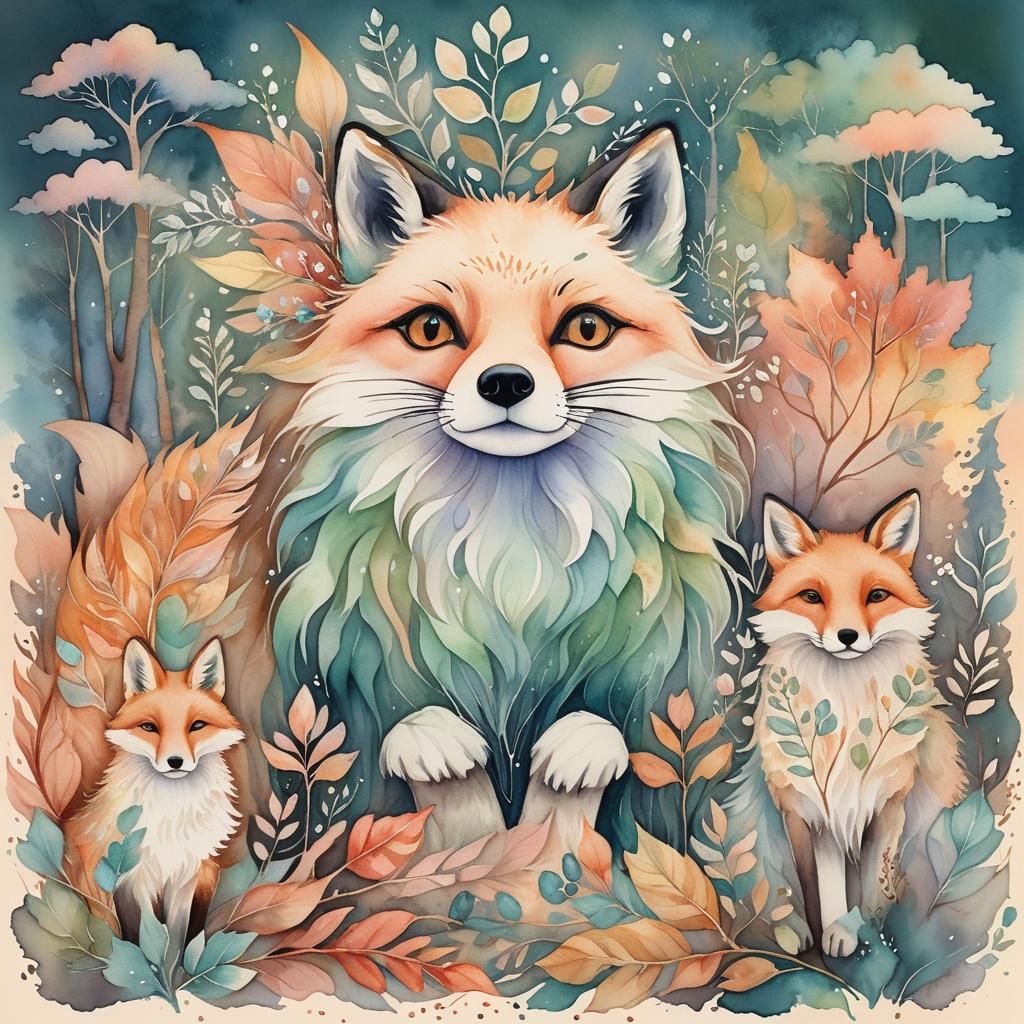 Ghibli Mystical Fox Portrait in Dreamy Forest