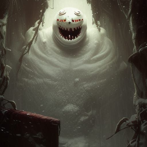 Horror Snowman Face in Dark Fantasy Style