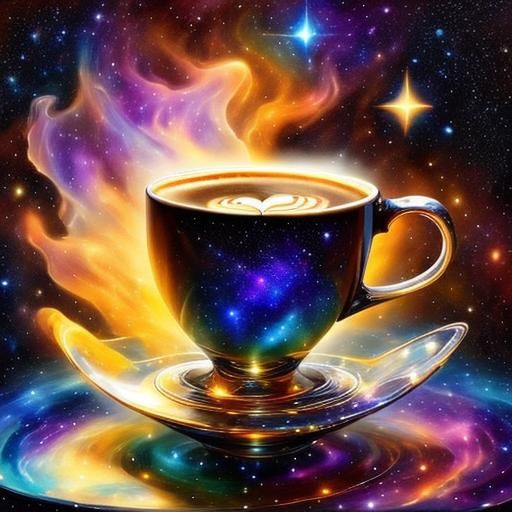 Cosmic Coffee Cup Under the Stars: Fantasy Art