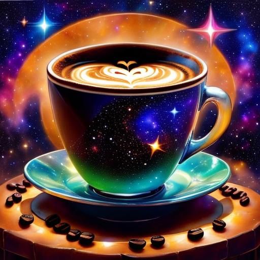 Cosmic Coffee Cup Under Stars: Alcohol Ink Art