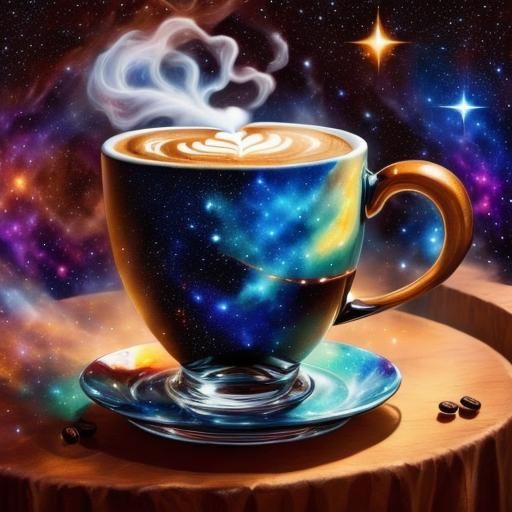 Cosmic Coffee Cup Under Stars: Alcohol Ink Art