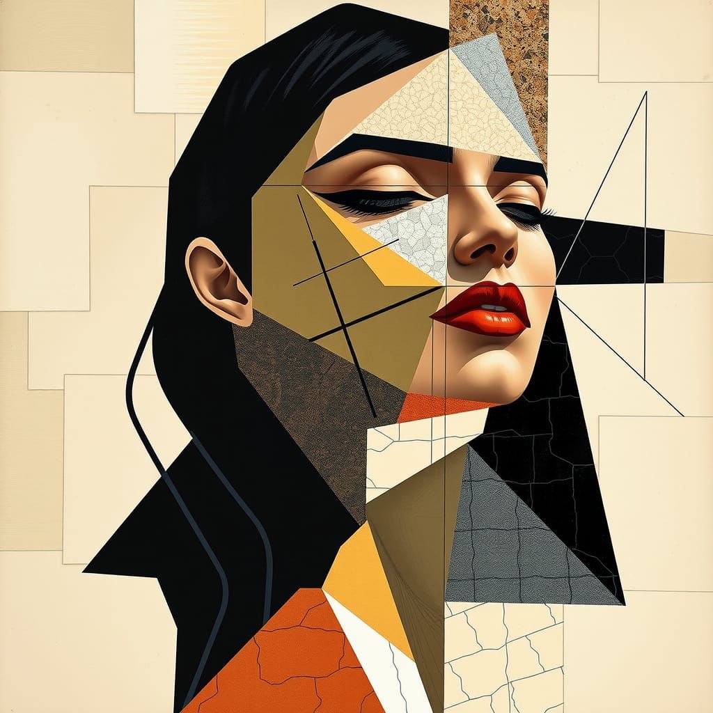 Cubist Woman: Geometric Fragmented Portrait