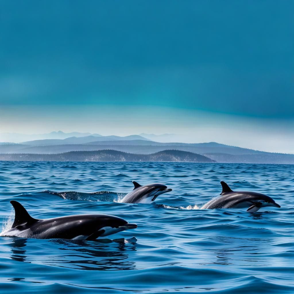 Dolphin and Humpback Whale Panoramic Photograph