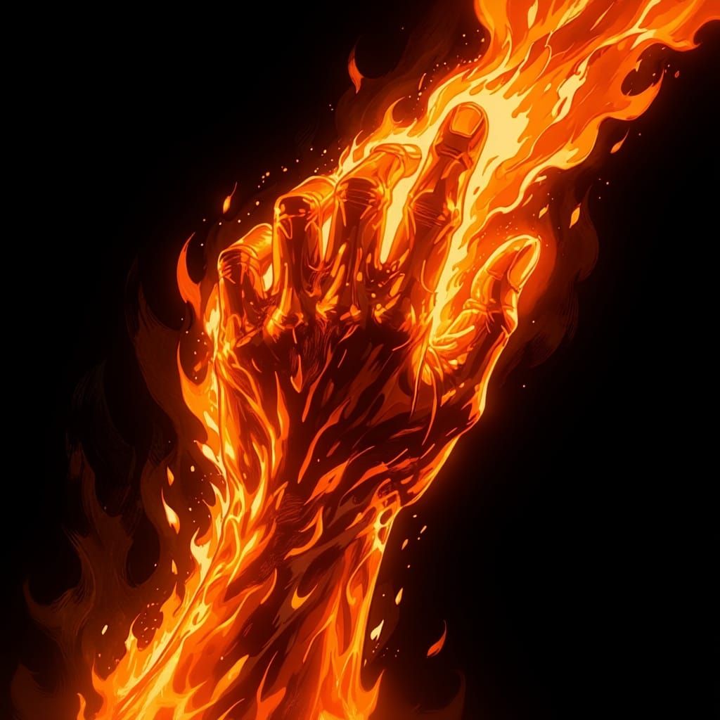 Flaming Superhero Arm in Comic Book Style